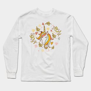 unicorn illustrated  with doodles of hearts cool gift Long Sleeve T-Shirt